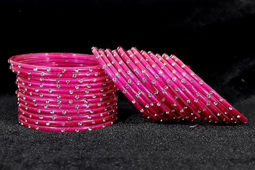 Plain Glass Bangles Set with Zircon Stone - Pack of 24