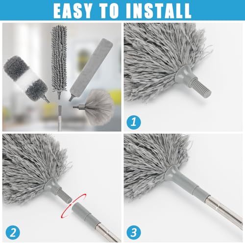 Image of Microfiber Duster Kit 36pcs with 30 to 100 in Extension Pole and Ceiling Fan Cleaner Duster, Washable and Bendable Feather Duster for Cleaning Ceiling Fans, High Ceilings, Blinds, Grey