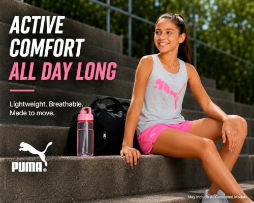 Image of PUMA Girls Active Shorts Set - 3 Piece Performance T-Shirt, Tank Top, Gym Shorts - Summer Athletic Outfit for Girls (7-14)