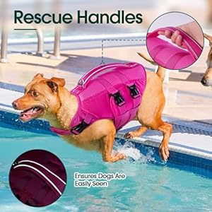 Kuoser Dog Life Jacket XL, High Flotation Dog Life Vest for Swimming Boating, Reflective Dog Swimming Vest Pet Life Preserver with Rescue Handle