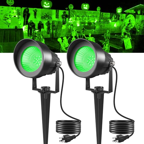 T-SUN Green Spotlight Outdoor Waterproof LED Landscape Lighting with US Plug Easy Install 270 Adjustable Outdoor Spot Lights for Garden Tree Yard Decor 2 Pack
