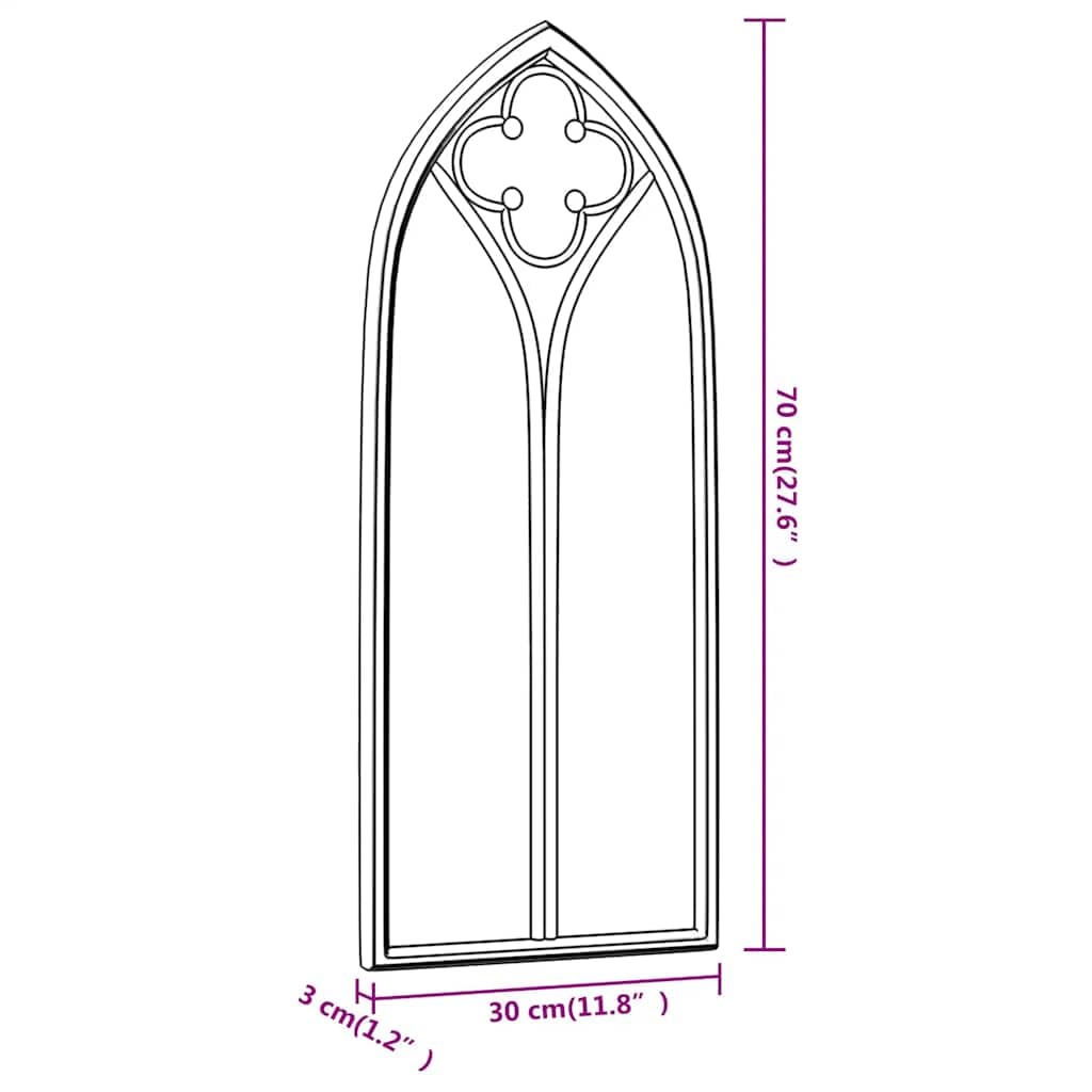Mangloder Espejo de jardín negro 70 x 30 cm hierro con efecto oxidado, espejo de pared exterior de hierro y vidrio, agujero preperforado para fijación, para iluminación decorativa de jardín