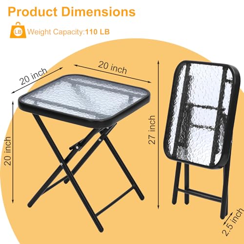 Sunnypark T0 20’’ Square Folding Side Patio Table Accent Coffee Tea Table Tempered Glass Top Metal End Table Indoor Outdoor thumb #2
