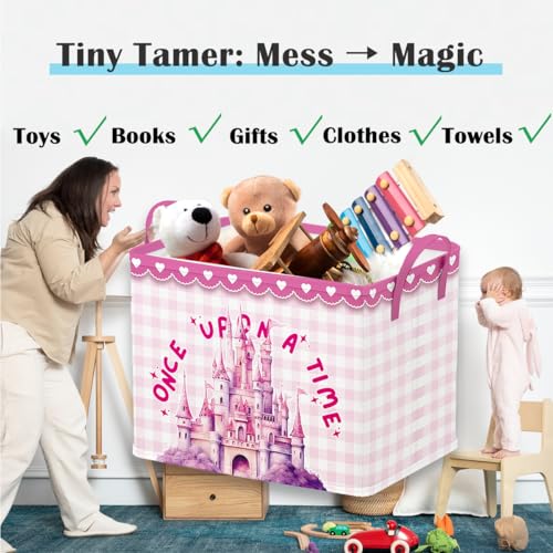 Image of Runtoo Princess Castle Baby Basket Nursery Decor Fairy Once Upon A Time Baby Shower Decorations Girls Gift Basket Toddler Toy Box Laundry Hamper Closet Storage Bins