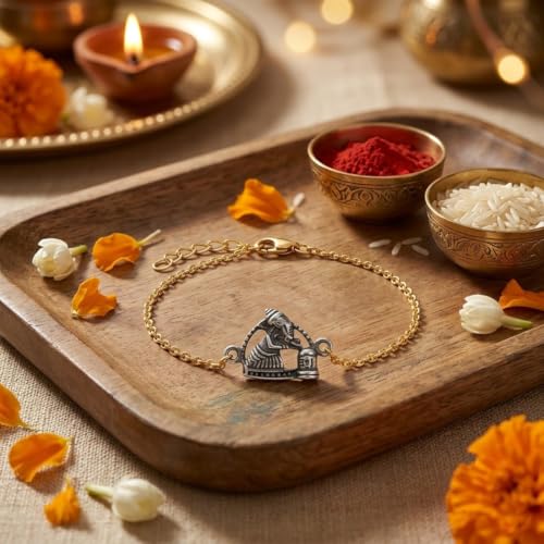 Image of Parnika Pure 925 Sterling Silver Ganesha Rakhi for Brother | Hallmarked Silver Rakhi Bracelet for Bhaiya | Raksha Bandhan Gift