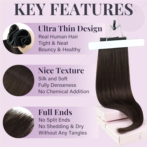 Fshine Weft Hair Extensions Dark Brown Real Human Hair 16inch Double Weft Real Hair Extensions Full Head 50 Grams - Image 4