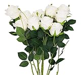 AnotherGifts Artificial Silk Rose Flower Bouquet Home Decor Wedding Party, Pack of 10 (Off White) Exclusive Style…
