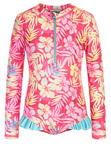Danna Belle Girls Long Sleeve Swimsuits Rash Guard Swimwear One-Piece Bathing Suits 5-14Y