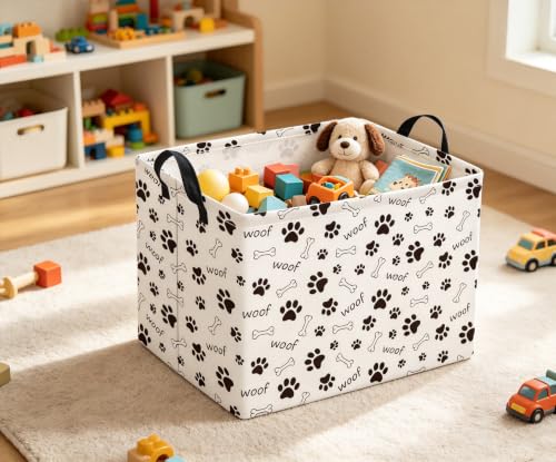 Image of Rectangular Baby Storage Basket Boys for Home Kitchen Girls Cute Storage Bin Organizer Shelf Book Room Decor(Woof Paw)