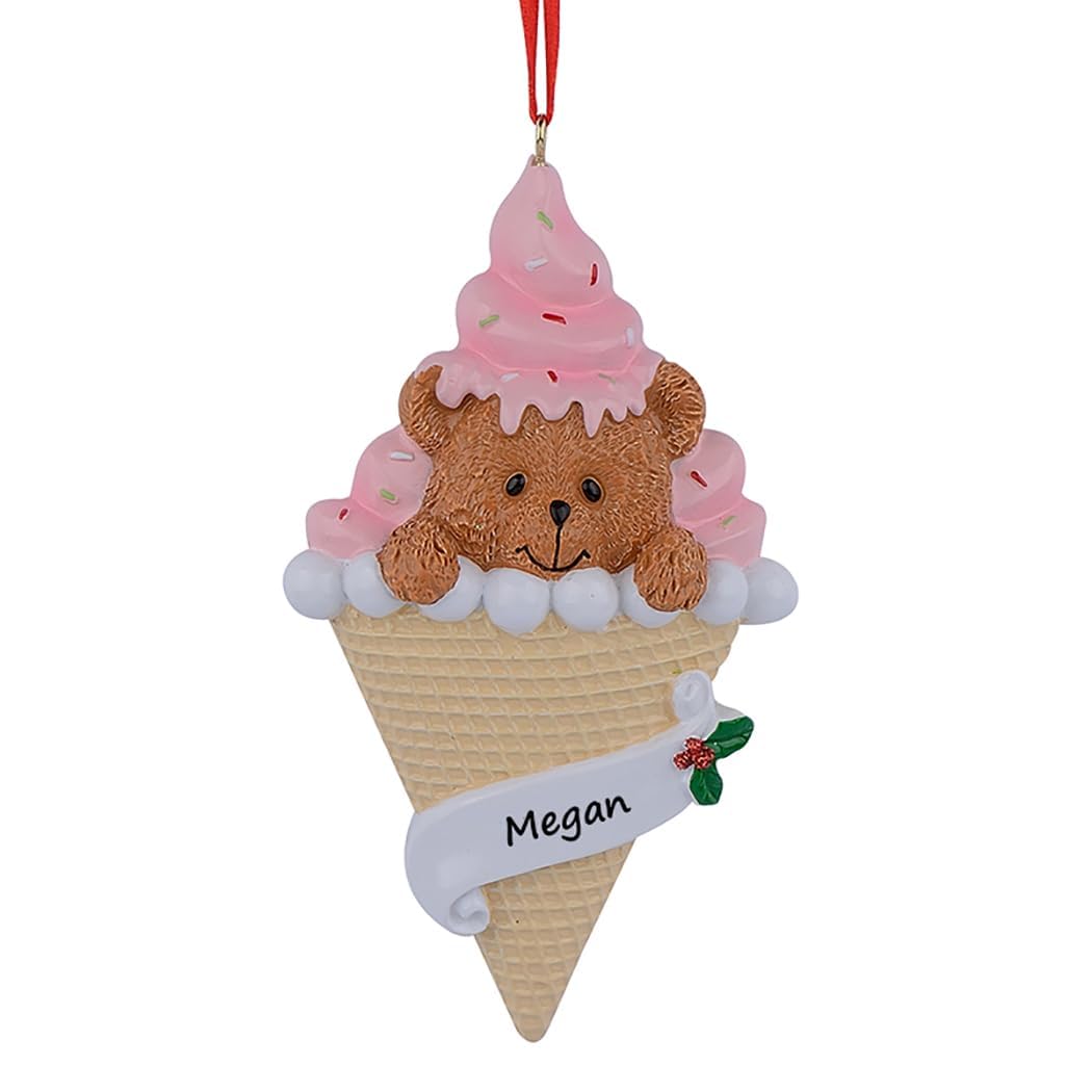 Bear Ice Cream Personalized Christmas Ornament - Bear Baby Christmas Ornament - Cute Bear Gifts for Toddler, Kids, Friends - Free Customization