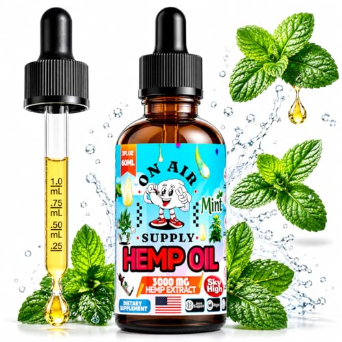Hemp Oil 3,000mg – 2 fl oz (60ml) - Mint Flavor, Non-GMO Omega...