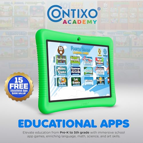 Image of Contixo 10 inch Android Kids Tablet 32GB - Includes Exclusive Games and Educational Apps, Parental Controls, Kid-Proof Case with Kickstand & Stylus - Green