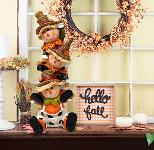 Gift Boutique Thanksgiving Decorations Scarecrow Tabletop Decor Fall Figurine Autumn Table Topper Decoration Cute Stacked Smiling Scarecrow Resin Holiday Centerpiece For Home Fireplace Mantle Shelf thumb #2