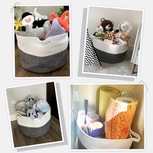 Image of INDRESSME XXXLarge Cotton Rope Basket 21.7 inch x 21.7 inch x 13.8 inch Woven Baby Laundry Baskets Blanket Basket Toy Baskets with Handle Storage Comforter Cushions Gray Laundry Hamper