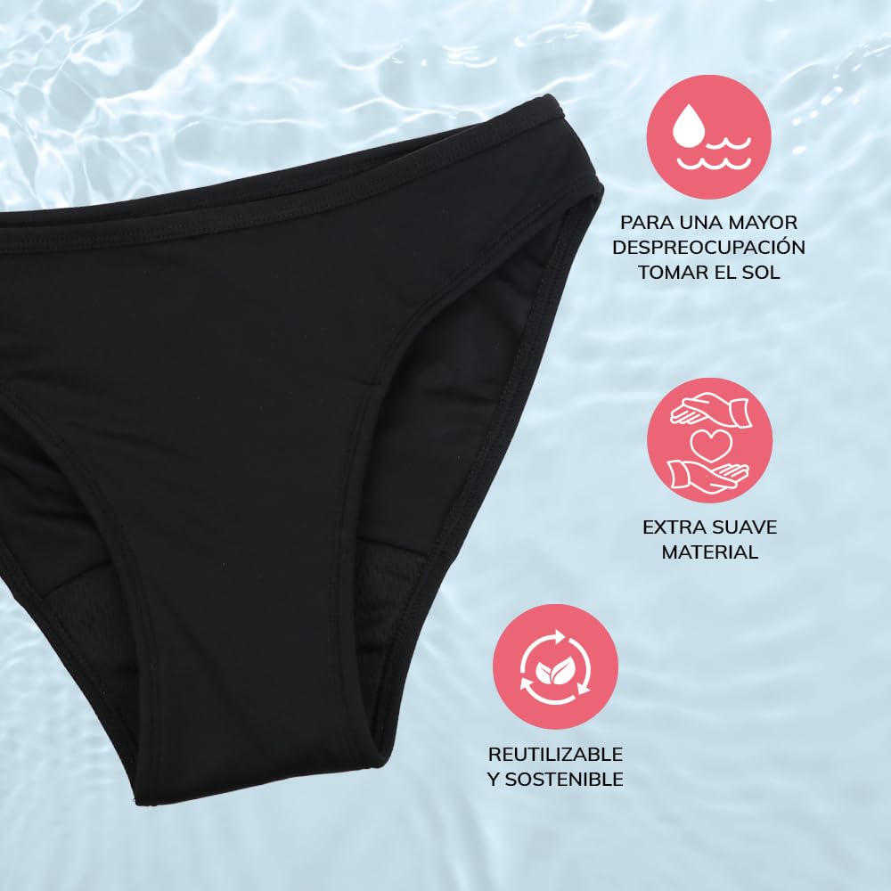 MYLILY Bañador Menstrual Niñas, Adolescentes & Mujer | Braga de Baño con Estampado Verano | Piscina, Mar & Playa | 2-3 Tampones, Antifugas, Neutro al Olor, Oeko-Tex