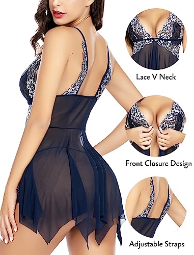 Image of Avidlove Women Lace Lingerie Front Closure Babydoll V Neck Nightwear Sexy Chemise Nightie