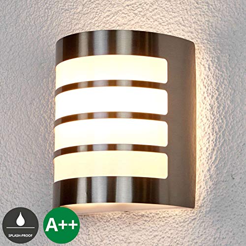 Preisvergleich Produktbild Lampenwelt Wandleuchte außen 'Noyan' (spritzwassergeschützt) (Modern) in Alu aus Edelstahl (1 flammig, E27, A++) - Außenwandleuchten, Wandlampe, Außenlampe, Wandlampe für Outdoor & Garten