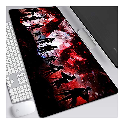 ITBT Mouse Mat Attack on Titan Extended Gaming Mouse Pad, 900x400mm Mouse Mat Large Size 3mm Thick Waterproof Anime Mouse Mat Gaming Non-slip Rubber Base and Black Edge, D