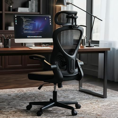 Image of DROGO Ergonomic Office Chair for Work from Home with Breathable Mesh, Flip-up Armrest, Adjustable 3D Headrest & Lumbar Support | Computer Chair for Study | Gaming Chair with 130 Recline (Black)