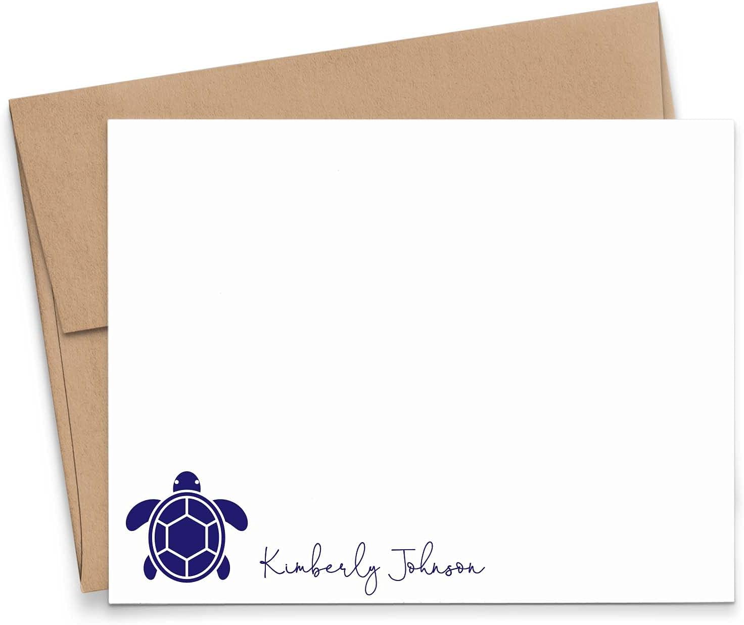 Personalized Sea Turtle Stationery, Personalized Sea Turtle Note Cards with Envelopes, Your Choice of Colors and Quantity