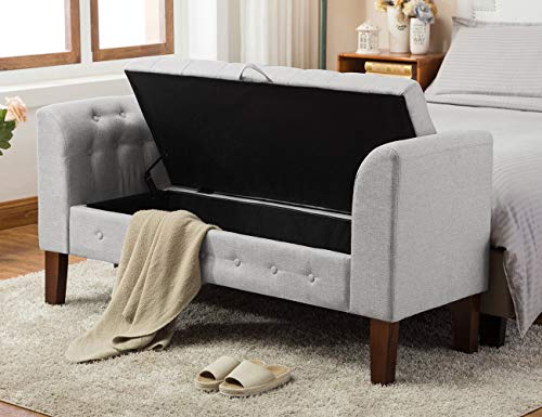 Awonde Armed Storage Bench For Bedroom Entryway Living Room Upholstered Tufted Ottoman Bench Gray #TOP2