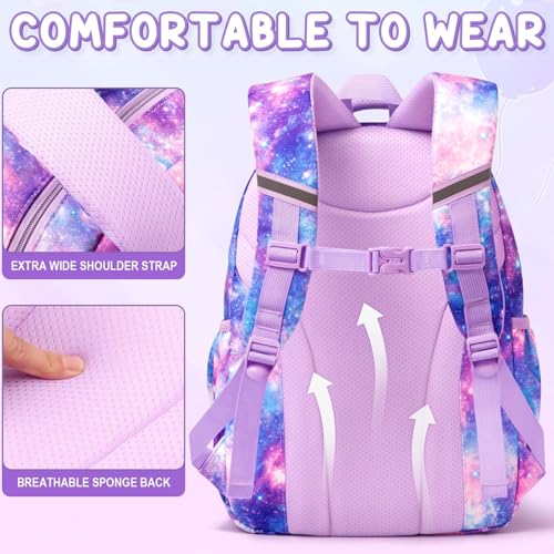 Image of Fimibuke Kids Backpack for School Girls, Waterproof Backpack w /Lunch Box | 3Pcs Lightweight Girls Blue Bookbag w / Lunch box & Pencil Pouch Combo Cute Backpack for Ages 6+ Elementary Middle School Teen