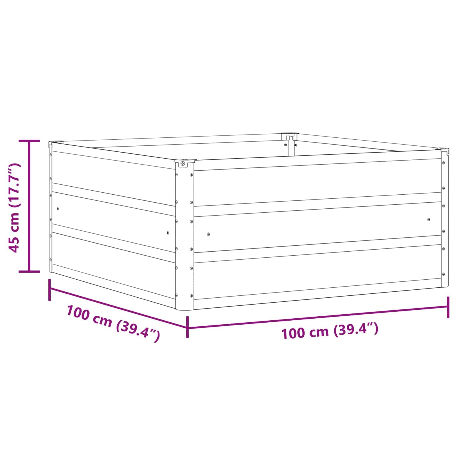 Macetero marfil 100 x 100 x 45 cm, acero, diseño moderno, accesorio para jardín, también como pequeño bancal alto para balcón, terraza y huerto