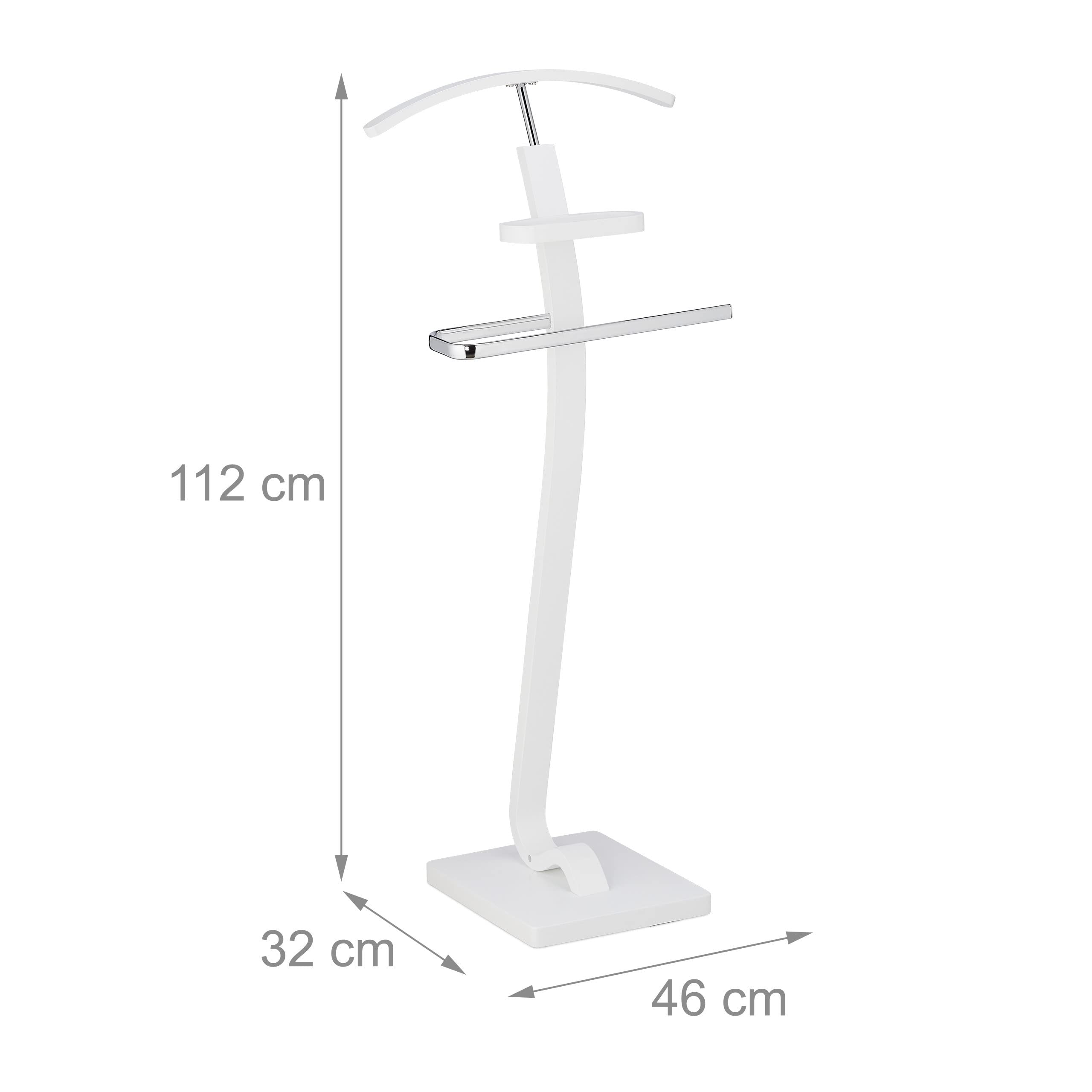 Relaxdays Servo Muto da Camera, Autoportante, Ripiano per Accessori, Appendiabiti Moderno, 112x46x32cm, Bianco Argentato