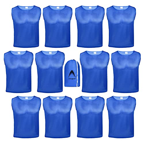 Athllete Duramesh Pinnies/Scrimmage Vest (12 Jerseys) - Kids Youth and Adult Pinnies Numbered Penny Jerseys for Soccer Basketball Football (Azure Blue Large)