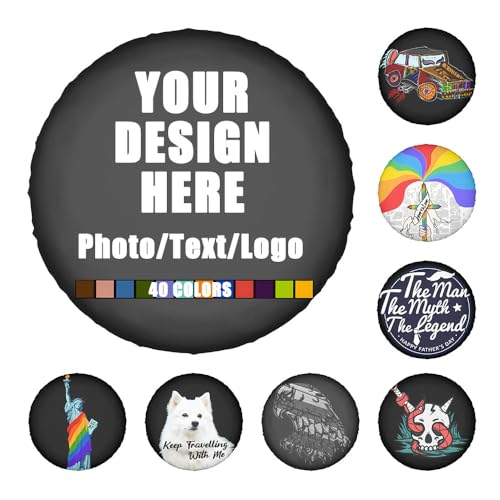 Image of Custom Spare Tire Cover Waterproof Dustproof, Customized Whell Tire Cover with Personalized Photo Text Logo, Customize Wheel Tire Protector for Jeep SUV Truck, Fits For Tire Diameter 23.6 inch-27 inch