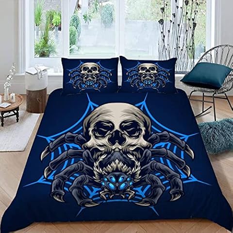 LUORU King Duvet Cover Spider 220x230 cm 3D Print Gothic Skull Bedding Set with Zipper Closure Ultra Soft Microfiber Kids Boys Girls Teens Comforter Quilt Cover with 2 Pillowcase 50x75 Cover