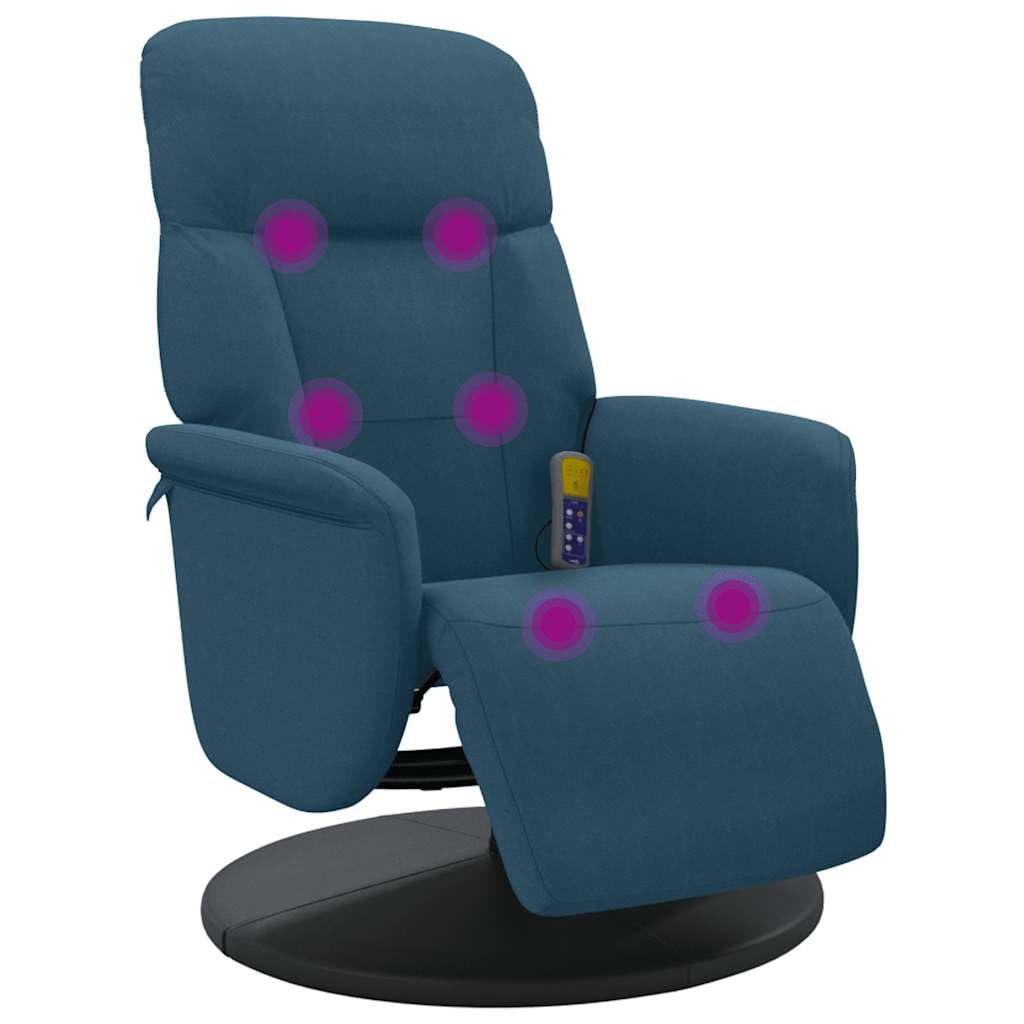vidaXL Massagesessel Verstellbare Rückenlehne Fußteil Drehbar Relaxsessel mit Liegefunktion Blau Samt