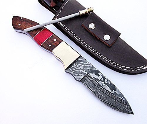 Handmade Damascus Steel Bushcraft Knife - Stunning Easy Grip Handle - Thumbnail 4