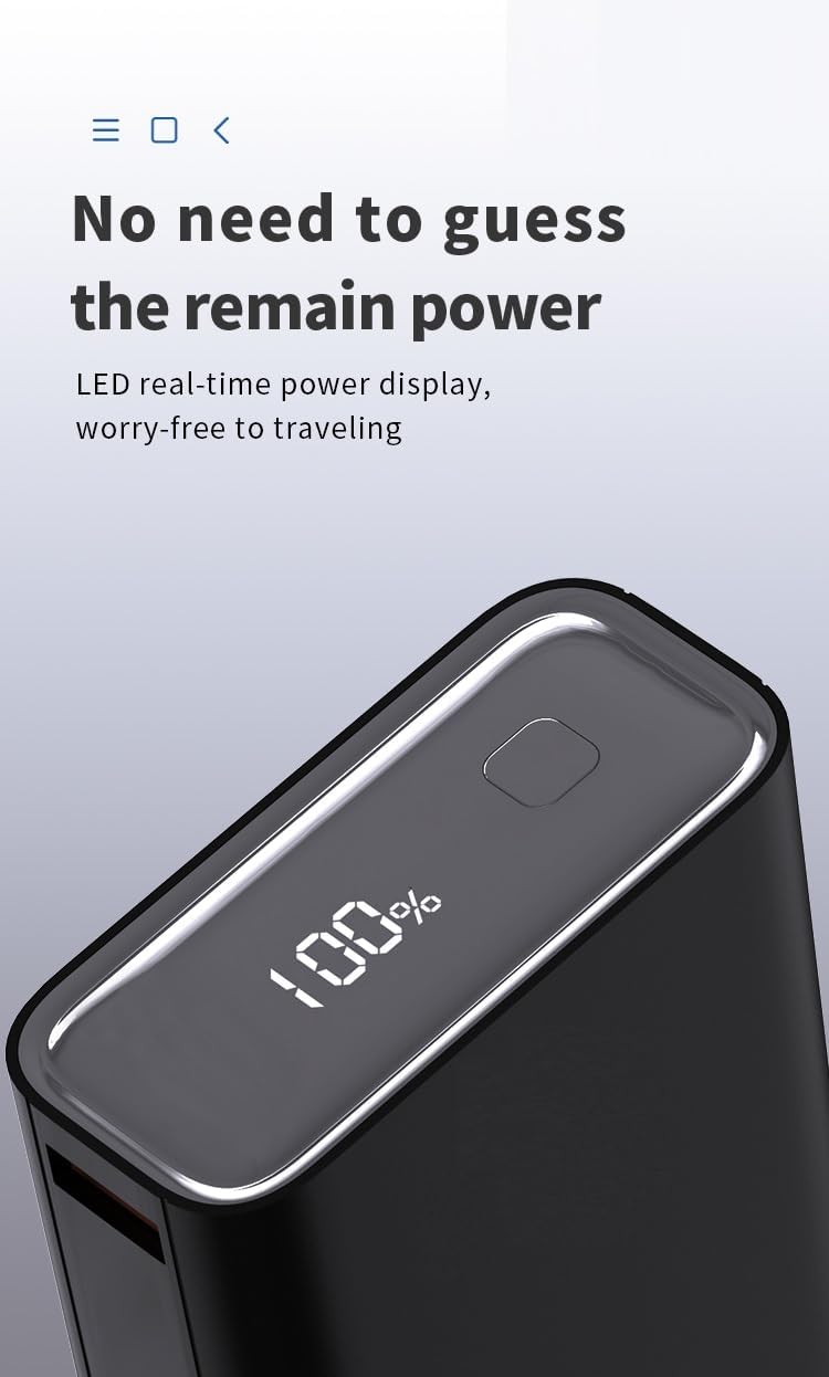 Close-up of the power bank's digital display showing '100%'.