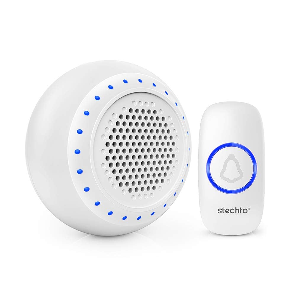 Wireless Doorbell,Waterproof Door Bell Kit Plug-in LED Receiver 300M Range Door Entry Bell Cordless Loud Operating with 5 Level Volume,32 Chimes,Battery Included, White