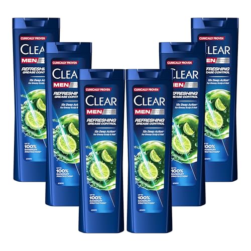 Clear Men Champú anticaspa para cabellos grasos Antigrasa hasta un 100% de protección contra la caspa* 6x 225 ml