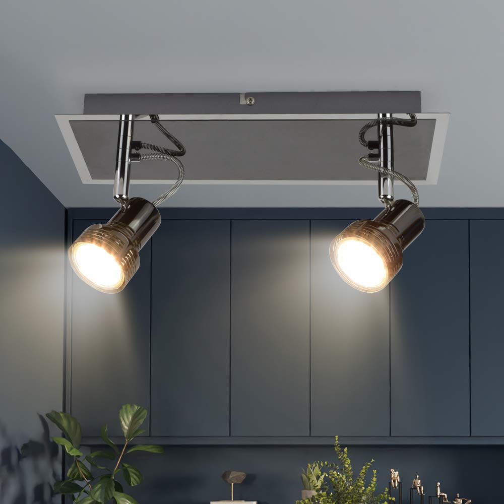 DINGLILIGHTING LED Ceiling Light Swivelling Living Room Modern Ceiling Light 2 x 3 W GU10 Flame Spotlight 3000 K Warm White 480 Lumen Spotlight LED Ceiling Spotlight for Kitchen, Bedroom, Office