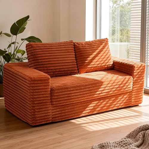 Image of HABUTWAY 62 inch Small Boneless Couch,3-in-1 Convertible Folding Sofa Bed, Corduroy Loveseat Sofa Bed w /2 Pillows for Living Room /Guest Room No Assembly Required, Brown