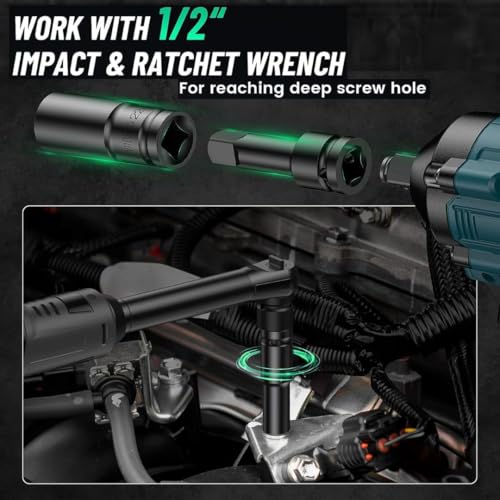 Image of STARQ 10pcs Impact Socket Set 10-24MM with 1 /2 inch Drive to 1 /4 inch Hex Adapter Converter, Long Deep Sockets + Quick Release Chuck for Drill & Ratchet