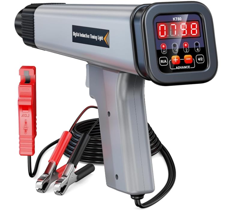 Digital Automotive Timing Light 12V,Timing Gun with Tachometer & Advance Angle, Inductive Clamp for 2/4-Stroke Gasoline Engines for Car/Motorcycle/Marine