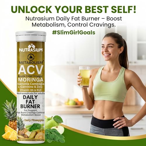 Image of Nutrasium ACV Moringa Metabolism Plus | Apple Cider Vinegar Effervescent Tablet | Added L-Carnitine & Garcinia Combogia Extract | For Supports Weight Loss, Control Cravings, Convert Fat Into Energy, Boost Energy & Immunity | 60 Tablets Pineapple