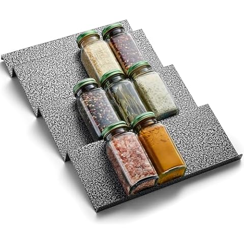 Metal Spice Drawer Organizer (10-1/4" Spice Rack - Expandable) Spice Rack for Drawer Organizer for Cabinet and Drawer with Inclined Racks for Easy Reach Seasoning Organizer No Tools Required Cover