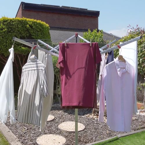 Vileda Sun-Lift Compact Wäschespinne, 40 m Leinenlänge,höhenverstellbar 1,55-1,72 m, Easy-Lift-System, inkl. 8 Kleiderbügelhalter, Bodenhülse, UV-beständige Schutzhülle, Farbe Grau, Eco-Verpackung