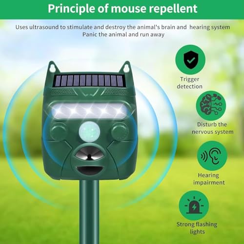 Répulsif à ultrasons pour animaux à énergie solaire avec détecteur de mouvement et LED clignotante pour protéger le jardin contre les chats, les chiens, les écureuils, les renards, les cerfs et les
