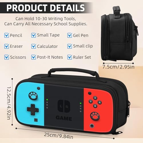 Image of TILYTADLY Large Pencil Case for Boys - Gamer Boys Pencil Pouch With Handle - Big Capacity Pen Box Pen Bag With Zipper Compartments, School Supplies Stationary Organizer for Kids Teens Adults