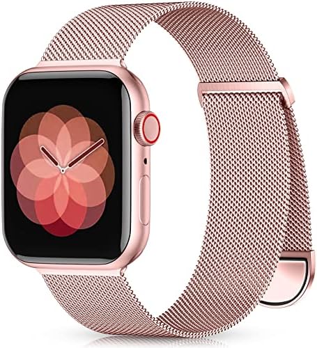 Zedoli Compatible with Apple Watch Band 38mm 40mm 41mm 42mm 44mm 45mm 49mm iWatch Bands SE Ultra Series 8 7 6 5 4 3 2 1 for Women Men, Stainless Steel Magnetic Mesh Loop Metal Strap, Rose Pink Gold