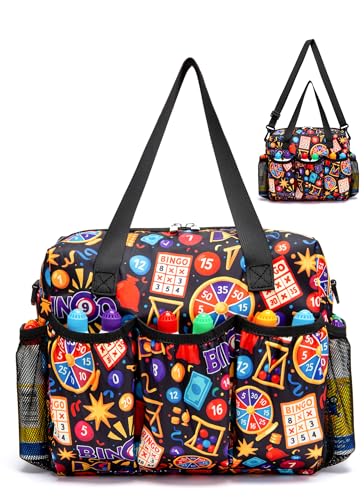 HACHMAS Bingo Bag with Pockets for Daubers Dabbers Dobbers Dotters - Casino Bingo Game Accessories for Adults & Seniors - Compact, Portable & Stylish (Jet Black)