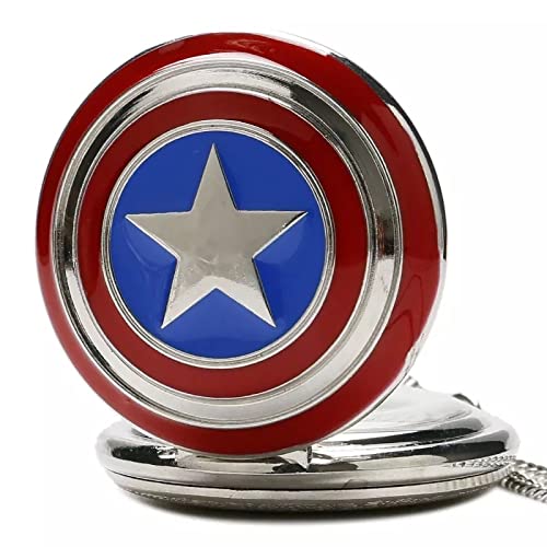 Image of AUGEN Pocket Watch Metal Keychain Captan-America Retro Vintage for Gifting With Key Ring Anti-Rust (Pack Of 1)