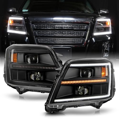 KEEKPO - For 2010 2011 2012 2013 2014 2015 GMC Terrain Black LED Tube w/Sequential Signal Projector Headlights Headlamps