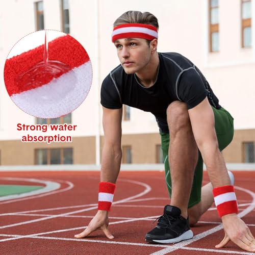 Image of Eurzom 36 Pcs Neon Sports Sweatbands Set Include 12 Striped Sweat Absorbing Headbands 24 Wristbands Athletic for Men Women Basketball Tennis Running Glow Party